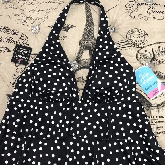 Swim Solutions Printed Halter Tankini Top - Picture 5 of 8